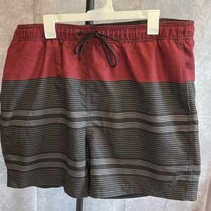 Nautica Men's Striped Swim Shorts - Red and Black